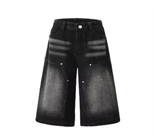 Denim <b>Mid</b>-Waist Cargo Shorts Men - Product Image 1