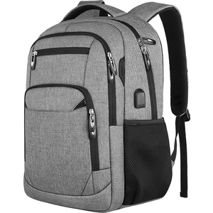 Sac à dos décontracté gris Oxford avec port USB et poche latérale en maille, unisexe, usage quotidien, capacité 20-37L, poignée souple, fermeture éclair - Product Image 1
