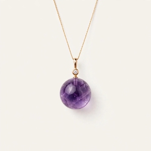 Collier pendentif en améthyste naturelle et zircon, pierre précieuse ronde de 16 mm, laiton plaqué or, argent, or rose, bijoux cadeau - Product Image 1