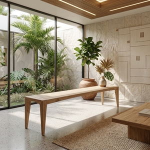 Banco Largo Blanca, Moderno, Escandinavo, de Madera Maciza, Elegante, Minimalista, Rectangular, Mueble de Madera para Comedor, Diseños para el Hogar - Product Image 5