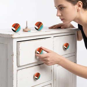 <b>Rustic</b> Round Wooden Drawer Knobs With Multi-Color Resin Inlay Easy Installation For Dresser Cabinet Furniture Handle - Product Image 3
