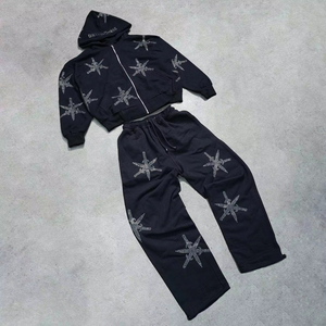 Ensemble de survêtement décontracté pour homme style hip-hop urbain, avec fermeture éclair, motif étoiles brillantes, vente en gros, printemps-automne, sweat à capuche et pantalon - Product Image 2