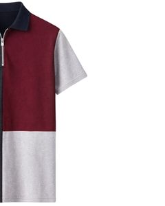 เสื้อโปโลผู้ชายแบบครึ่งซิปสั่งทำจากโรงงาน สีดำชาร์โคล สีแดงเลือดหมู และสีเทาอ่อน แบบคัลเลอร์บล็อก แขนสั้น ผ้าถักลำลอง รับผลิตแบบ OEM - Product Image 3
