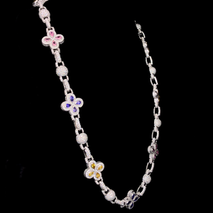 Collar de Plata 925 con Diamantes y Piedra de Color en Forma de Flor, Diseño Elegante, Joyería Perfecta para Mujer - Product Image 3