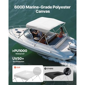 Tendalino Bimini a 3 Archi in Poliestere 600D con Telaio in Lega di Alluminio, Impermeabile, Parasole per Barca, Nuovo, con Vano Portaoggetti - Product Image 2