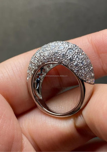 Micro Pave Cut Diamond Anniversary Engagement Wedding Gift Rhodium Plated 925 Sterling <b>Silver</b> Chunky Dome <b>Statement</b> Cluster <b>Ring</b> - Product Image 3
