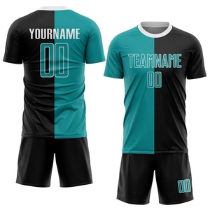 Ensemble de maillots de football personnalisés sublimés, moitié turquoise, moitié noir, uniforme de football avec impression de nom, numéro et kit d'équipe - Product Image 1