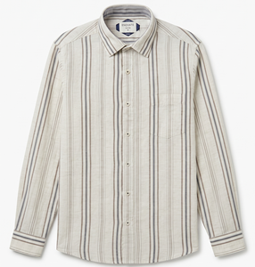 Camisas de Lino/Algodón a Rayas Poppy para Hombre, Marca Enovate, Doble Botonadura, Transpirables, Casuales de Verano, Manga Larga, ODM - Product Image 1