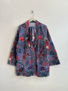 Robe en velours à imprimé floral avec ceinture, manches longues, veste pour femme printemps - Product Image 3