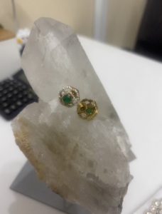 Flower <b>Stud</b> <b>Earrings</b> <b>Emerald</b> Cut Green Stone 925 Silver Gold Plated Cute Women's Classic Wedding Jewelry Gift Traditional - Product Image 1