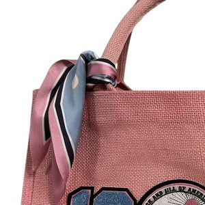 Burlap Tote Bag Durable Reusable Shopping Carryall Travel Storage Handbag Everyday Use <b>Accessory</b> with Large Capacity - Product Image 3
