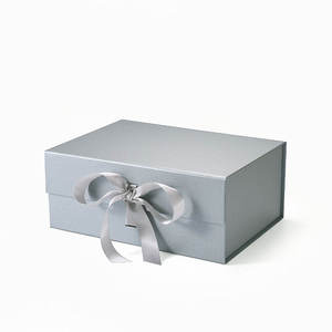 2pcs Pearl <b>Silver</b> Luxury Collapsible Fold Flat Gift <b>Boxes</b> with Ribbon Knot - Product Image 3