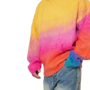 Sudadera con Capucha de Mohair Estilo Urbano, Diseño Personalizado con Textura Arcoíris, Sudadera de Lana Tejida para Hombre, Disponible en Stock - Product Image 4