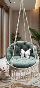 Silla Colgante de Macramé: Diseño de Mariposa, Columpio Tejido en Color Marfil - Product Image 3