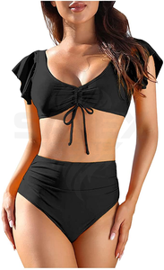 Wholesale Solid Color Two-Piece Women's <b>Bikini</b> <b>Set</b> with Front Logo Customizable Colors & <b>Sizes</b> - Product Image 4