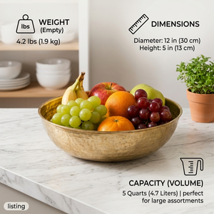 Bol à fruits en laiton fait main, bol de service en métal martelé, centre de table décoratif, décoration intérieure, cadeau de cuisine, vente en gros, OEM, en vrac - Product Image 4