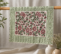 Ensemble de sets de table imprimés à la main motif floral, 100 % coton, lavables, décoration de salle à manger, chef-d'œuvre artisanal, ensemble de linge de cuisine