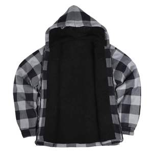 Boomletcorp Custom Casual Hooded Winter Fleece <b>Jacket</b> <b>Men</b> Oversized Flannel Plaid Regular Sleeve <b>Canvas</b> Fabric Zipper Quick Dry - Product Image 4