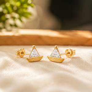 Triangle Shape Diamond Ear Jewelry for Women 18K Yellow Gold Plated Moissanite Sailboat Stud <b>Earrings</b> - Product Image 1