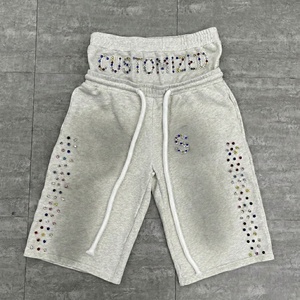 Shorts amples personnalisés 100% Coton avec cordon de serrage central, imprimé, double taille, effet délavé à l'acide, appliqué, brodé, avec pierres - Product Image 6