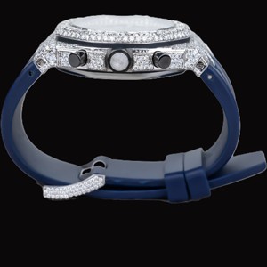 Reloj Unisex de Lujo con Diamantes Moissanite Brillantes Personalizados, Correa de Goma Azul, Certificado, Precio al por Mayor - Product Image 3