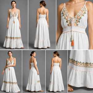 Women's Silk Viscose Woven Boho Maxi <b>Dress</b> | <b>Elastic</b> Waist Floral Print Summer Beachwear - Product Image 2