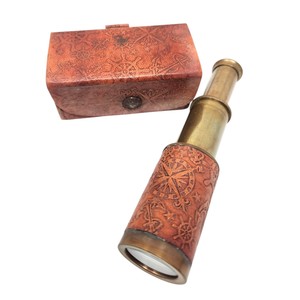 Telescopio de Bolsillo de Latón Antiguo con Caja de Cuero, Regalo Náutico Pirata, Proveedor Mayorista OEM - Product Image 2