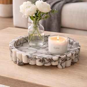 Plateau de présentation en marbre de luxe – Décoration de table basse Calacatta Viola – Support de présentation en pierre cannelée - Product Image 2