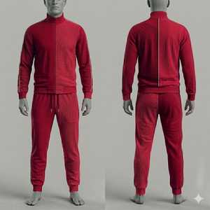 <b>Men's</b> Red Tracksuit Set Full Zip <b>Jacket</b> Joggers Breathable Polyester Autumn Wear Casual Regular Fit Solid Color Stand Collar - Product Image 1