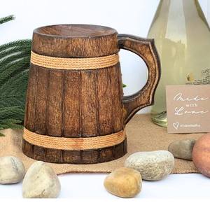 Handmade Wooden Beer <b>Mug</b> with Stainless Steel Insert Classic Design Hand Grip Dishwasher Safe Gift <b>Box</b> Included - Product Image 3