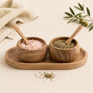 Handcrafted Acacia Wood <b>Condiment</b> Bowl Set with <b>Tray</b> and Spoons Eco-Friendly Natural Wooden Serving Bowls for Spices Snacks - Product Image 5