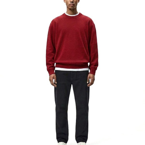 Men's Solid Red Knitted Pullover Sweater Full Sleeve Autumn Wear - Product Image 1