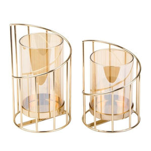 Portavelas votivo de metal y vidrio hecho a mano de tamaño mediano para decoración de iluminación en el hogar y eventos, color dorado. - Product Image 6