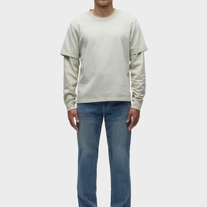 T-shirts à manches longues pour hommes, style streetwear, double couche en coton, coupe ample, anti-plis, écologiques, design uni - Product Image 5