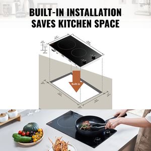Placa de Cocción Eléctrica Integrada de 12 Pulgadas y 3000W, Estufa de Inducción de 2 Quemadores con Panel de Vidrio Cerámico y Perilla, Placa de Cocción Radiante - Product Image 6