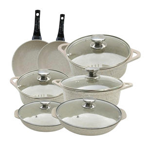 Juego de Ollas y Sartenes HOCA de Aluminio Fundido a Presión con Revestimiento Antiadherente de CERAMICA/PTFE y Tapa de Vidrio para Todo Tipo de Estufas - Fabricación OEM en Vietnam - Product Image 1