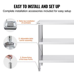14X48X34 pollici tavolo di preparazione alimentare in acciaio inox tavolo da lavoro cucina commerciale 2 regolabile sotto scaffale metallo resistente - Product Image 6