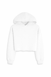 <b>Women's</b> <b>White</b> Cropped <b>Hoodie</b> Long Sleeve Casual Solid Color Knitted Sweatshirt Autumn Breathable 100% Cotton Unlined - Product Image 2