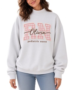 Sudadera Oversize de Cuello Alto para Mujer, Verde, con Estampado de Letras 'Nurse', Ropa Personalizada al por Mayor - Product Image 5