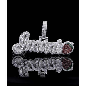 Personalized Strawberry <b>Name</b> Pendant Moissanite 925 Sterling Silver <b>Custom</b> Script Letter Hip Hop <b>Necklace</b> GIA Certified 3 Inch - Product Image 5