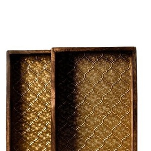 Plateau de service en bois d'acacia écologique et durable |   Grands plateaux décoratifs en bois massif pour le petit-déjeuner - Product Image 5