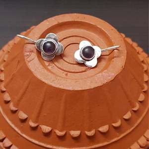 Purple Stone Work <b>Hook</b> <b>Earrings</b> with Polish Finish - Product Image 1