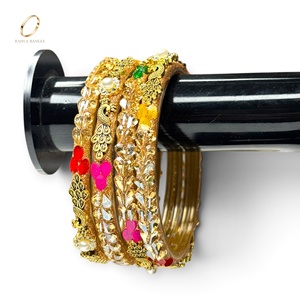 Bracelets en verre cachemiri plaqué or Royal Peacock, design feuille de cristal, bijoux de mariage indiens, collection en gros - Product Image 2