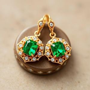 Pendientes colgantes de piedras preciosas verdes Micron chapado en oro 925 joyería de plata esterlina para mujer - Product Image 2