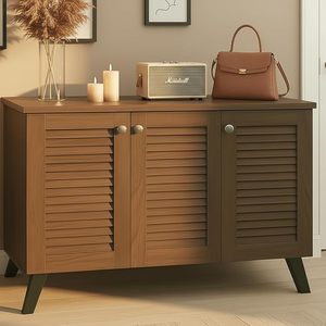 <b>Shoe</b> Rack Wooden - 3-Door Engineered Wooden <b>Shoe</b> Cabinet, 6-Tier <b>Shoe</b> <b>Storage</b> Cabinet with Doors Adjustable Shelves, Wooden - Product Image 1