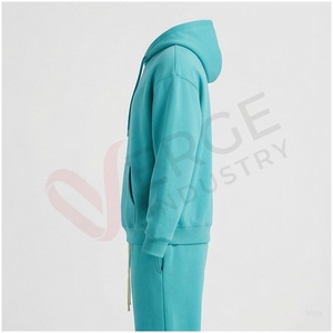 Ensemble de survêtement unisexe à capuche turquoise, manches longues, couleur unie, décontracté, respirant, coupe régulière, pour l'automne - Product Image 3