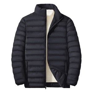 Blouson matelassé léger brodé pour homme, coupe-vent décontracté et chaud pour le printemps, idéal pour l'extérieur, noir sur le devant - Product Image 1