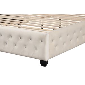 Letto Queen Size in Legno Crema con Cristalli e Trapuntature, Elegante Letto Imbottito - Product Image 5