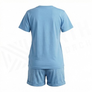 Women's 2 Piece <b>Knitted</b> Short Sleeve T Shirt and Above Knee Shorts <b>Set</b> Solid Light Blue Casual Wear Spring Summer Breathable - Product Image 2