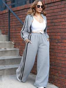 Conjunto Deportivo de 2 Piezas para Mujer, Chaqueta Corta y Pantalones Anchos, Ropa Deportiva Informal - Product Image 4